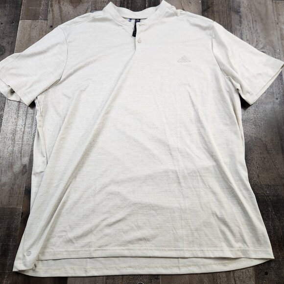Mens Adidas size 2XL Beige Houndstooth Collarless Golf Polo Shirt - Picture 2 of 9